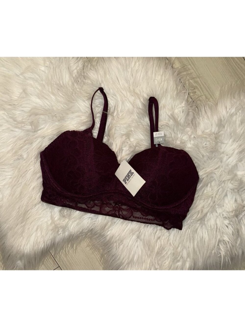 Pink Victorias Secret Lace Bralette Padded Underwire Womens M (A-C) Purple New